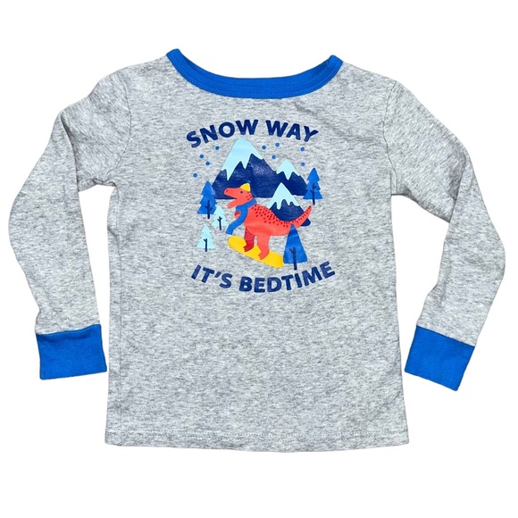 Cat & Jack Fleece Pajama Set 4T Snowboarding Dinosaur Winter Scene - Picture 2 of 13